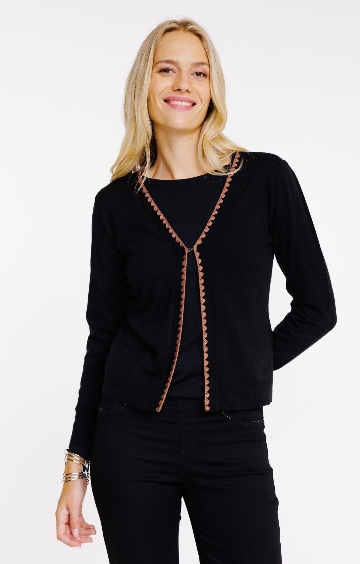 Cardigan avec point cocotte contrasté - 1