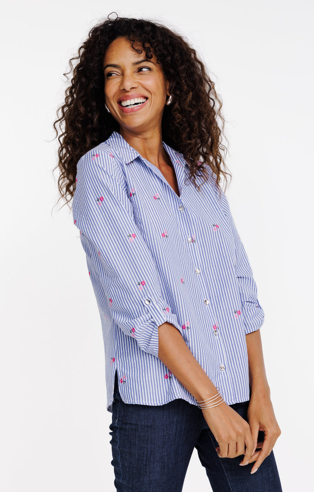 Chemise rayée à fleurs - 1
