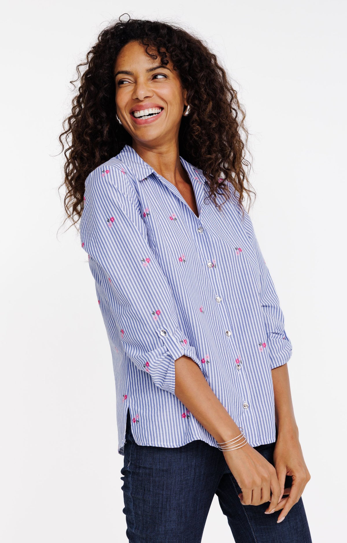 Chemise rayée à fleurs - 1