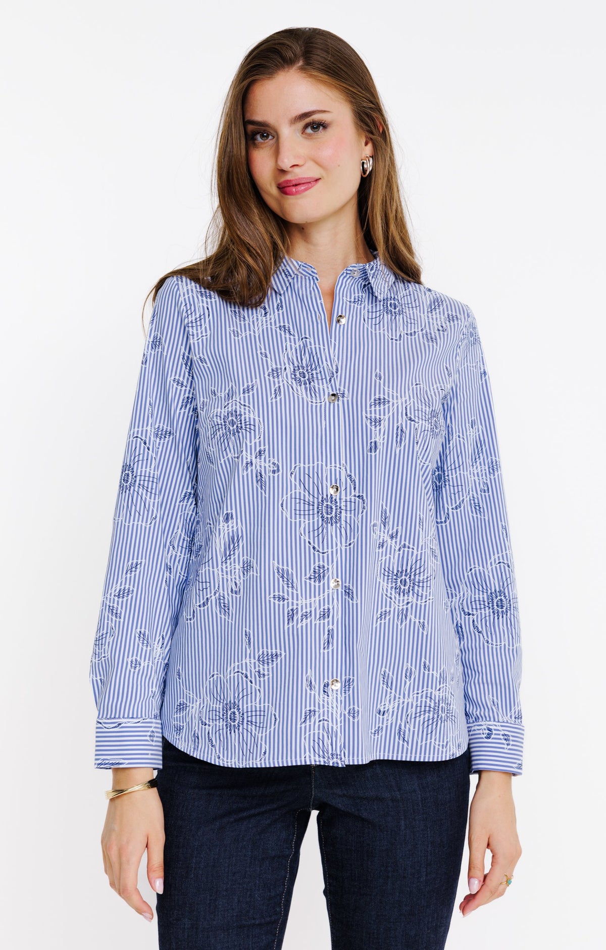 Chemise rayée à imprimé fleurs - 3