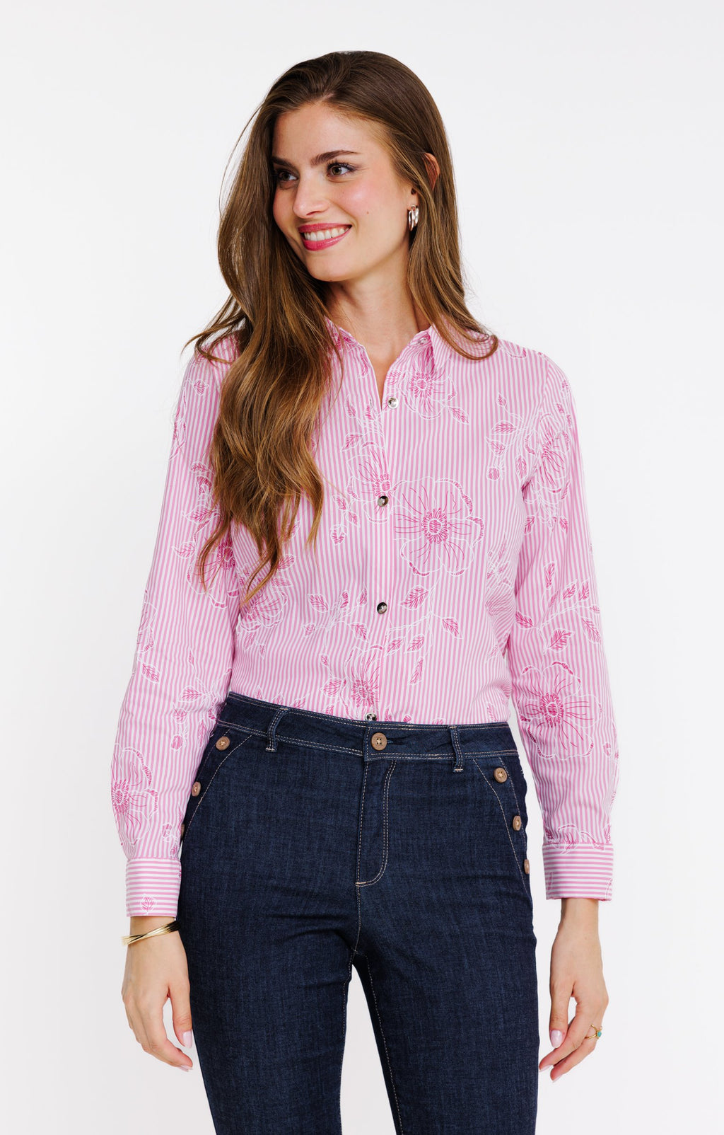 Chemise rayée à imprimé fleurs - 1
