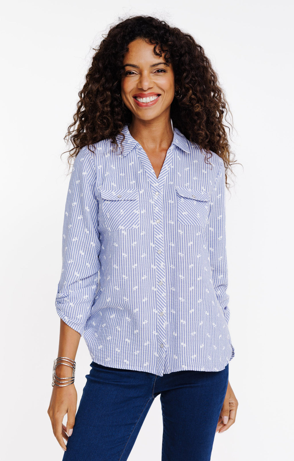 Chemise rayée avec fleurs - 1