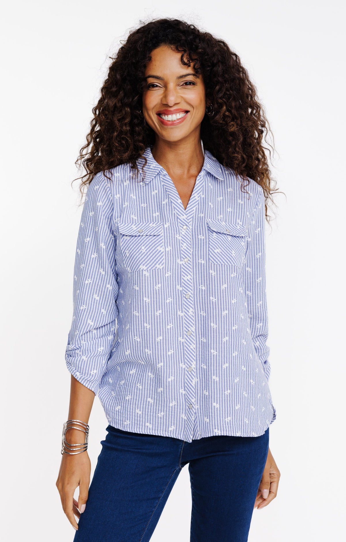 Chemise rayée avec fleurs - 1