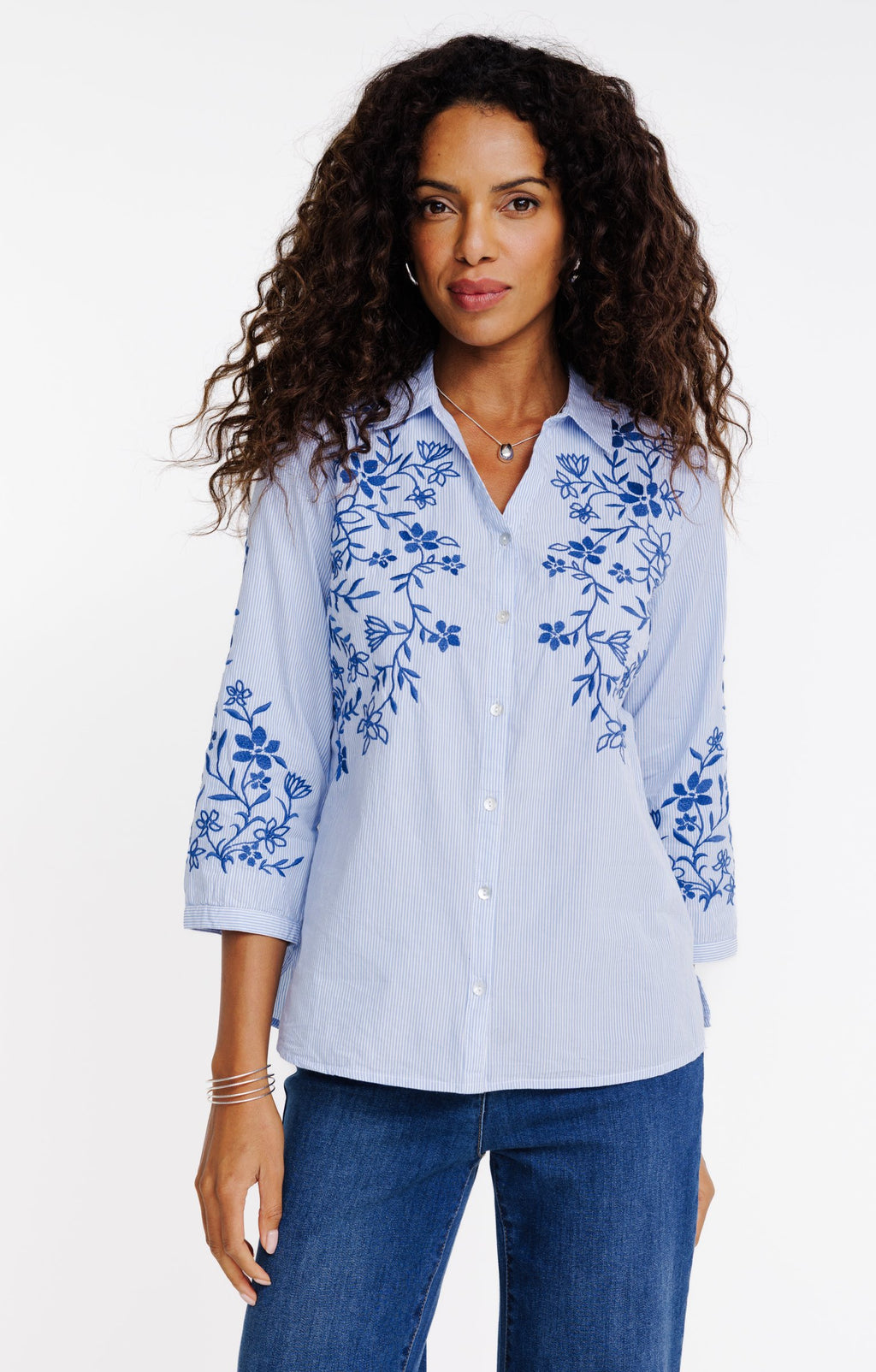 Chemise rayée brodée - 1