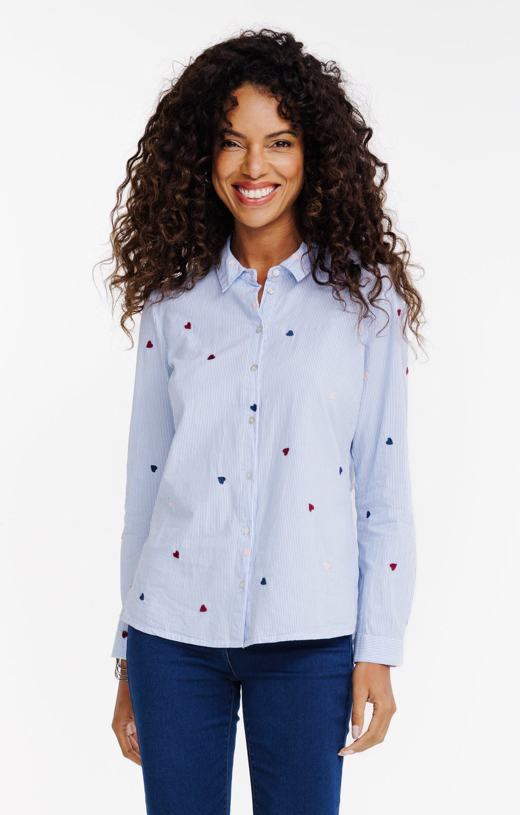 Chemise rayée coeurs brodés - 1