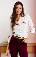 Chemise unie et broderie fleurs - 1