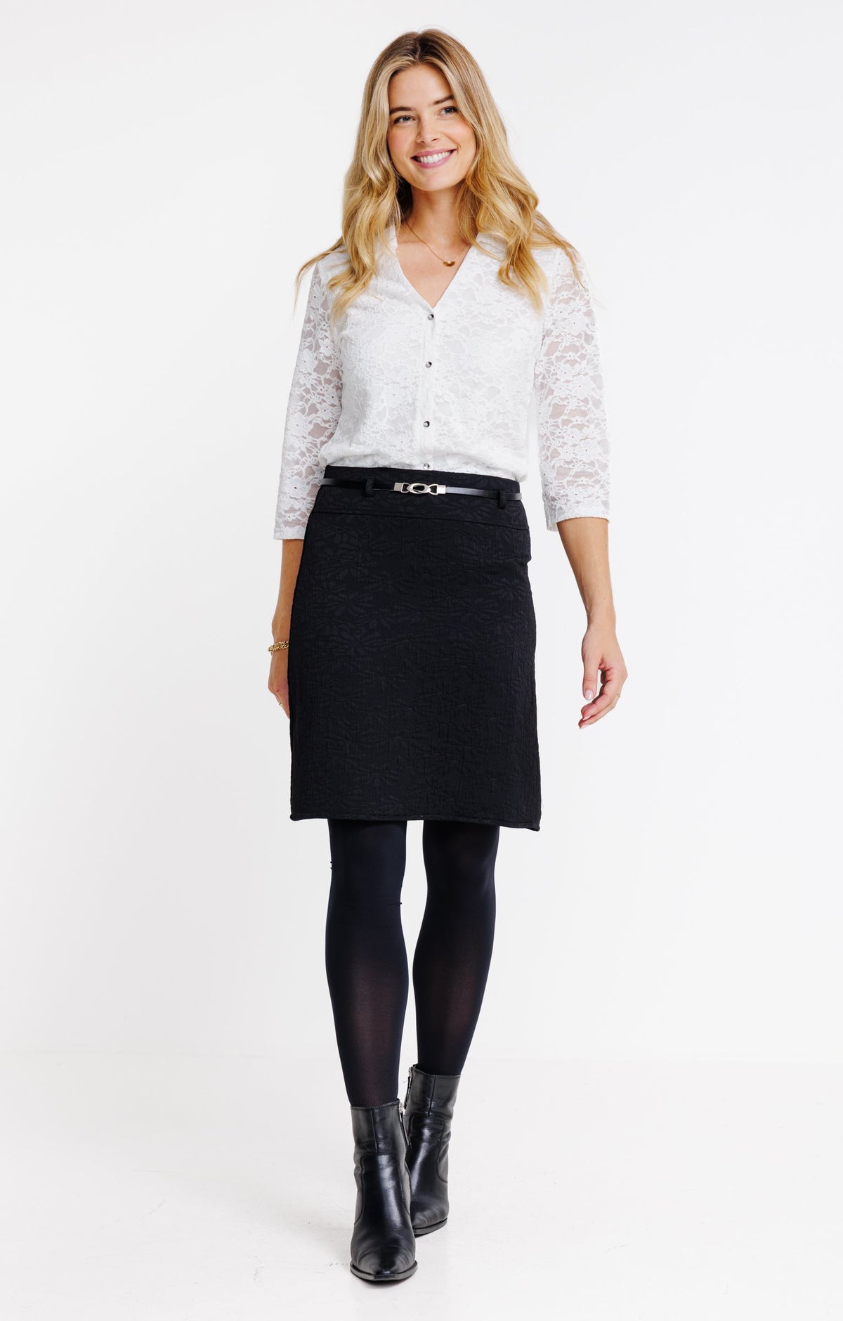 Jupe genoux en jacquard avec ceinture - 1