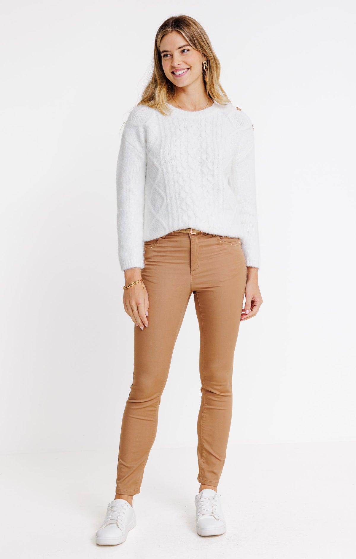 Pantalon 7/8 coupe slim avec ceinture - 1