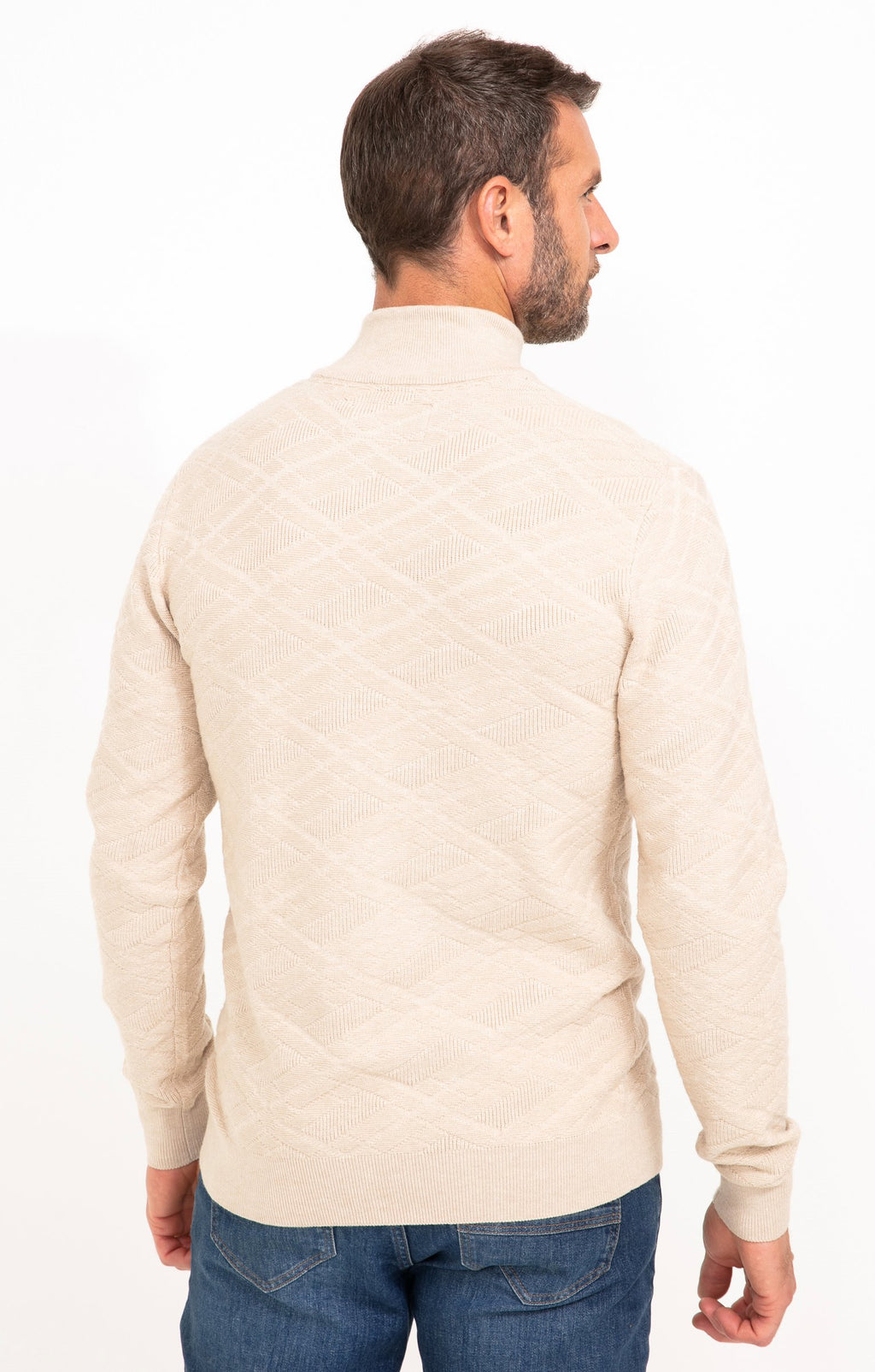 Pull col montant jacquard uni Losange - 2