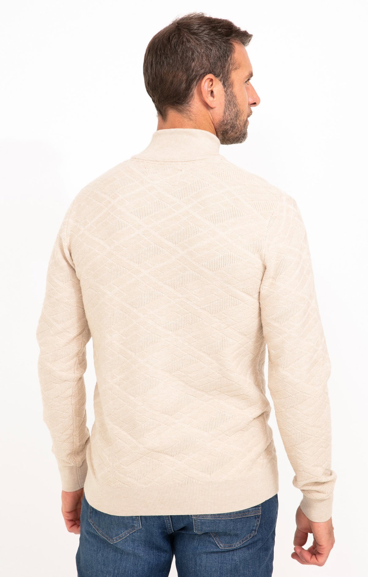 Pull col montant jacquard uni Losange - 2