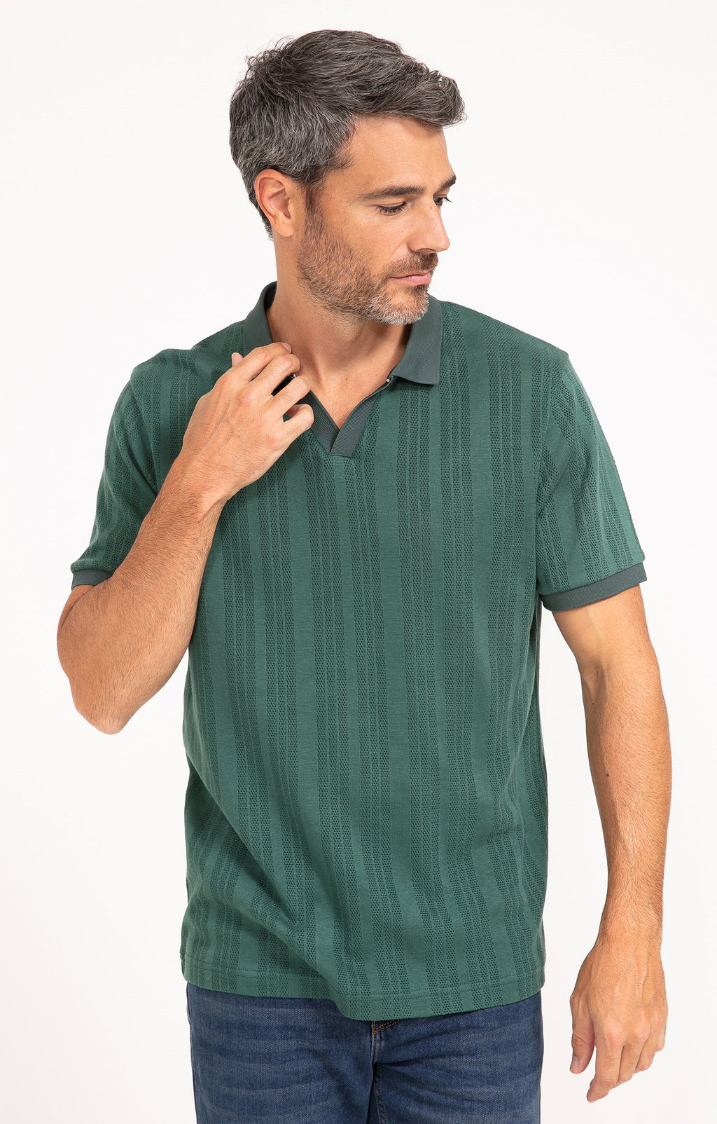 Pull col polo manches courtes Ajoure - 1