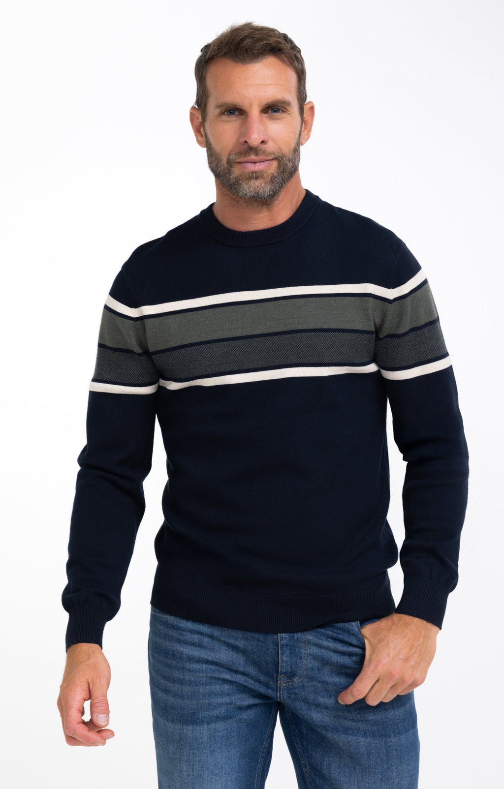 Pull col rond rayé Army - 1