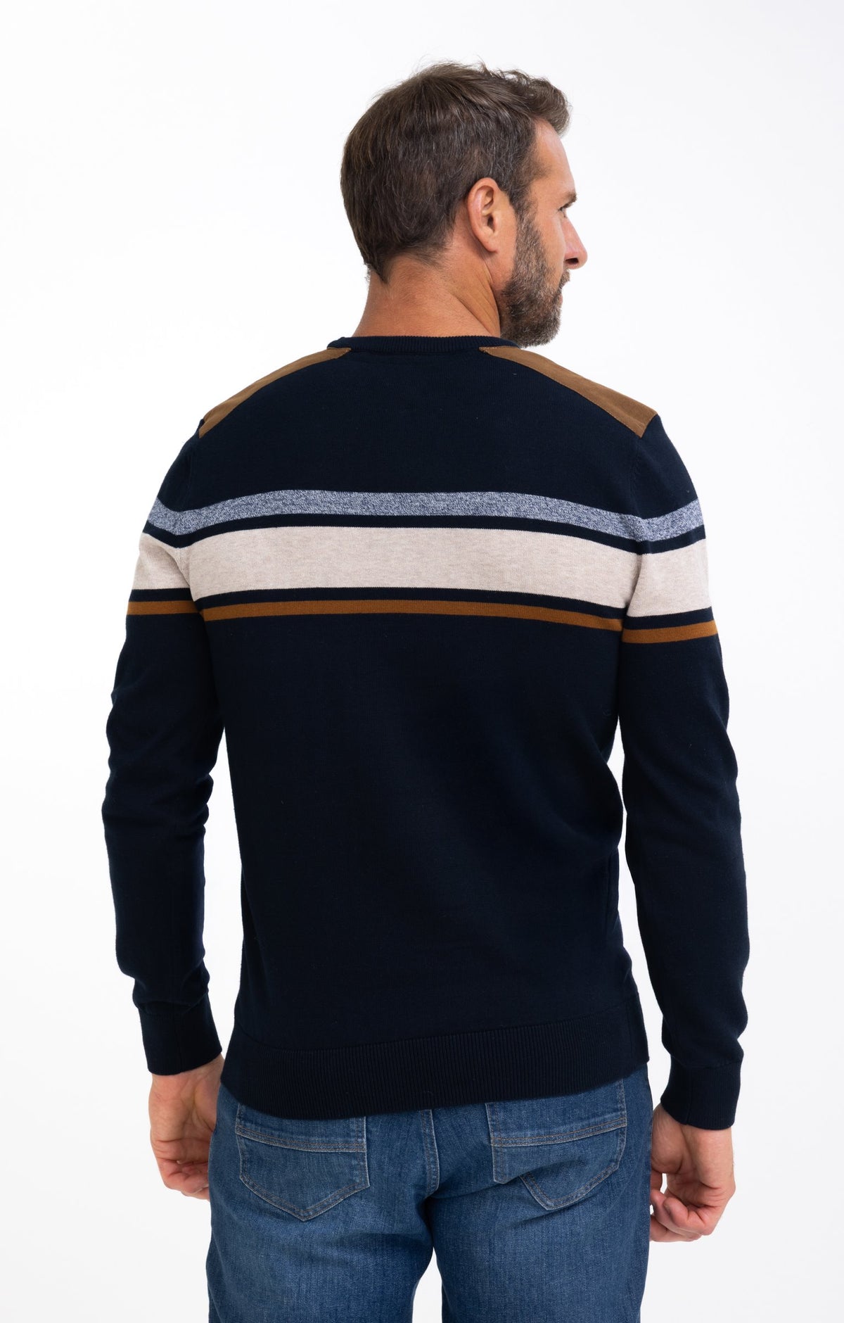Pull col rond rayé Beige stripe - 2