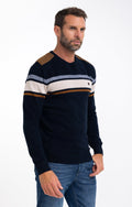 Pull col rond rayé Beige stripe - 1