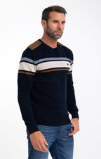 Pull col rond rayé Beige stripe - 1