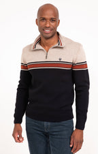 Pull col rond rayé Brique - 1