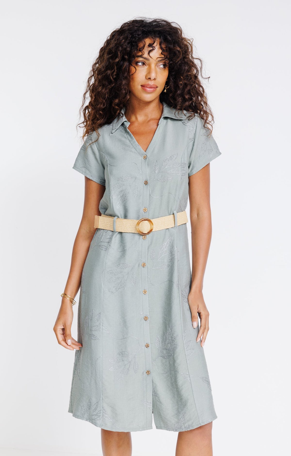 Robe midi col chemise et col V - 1
