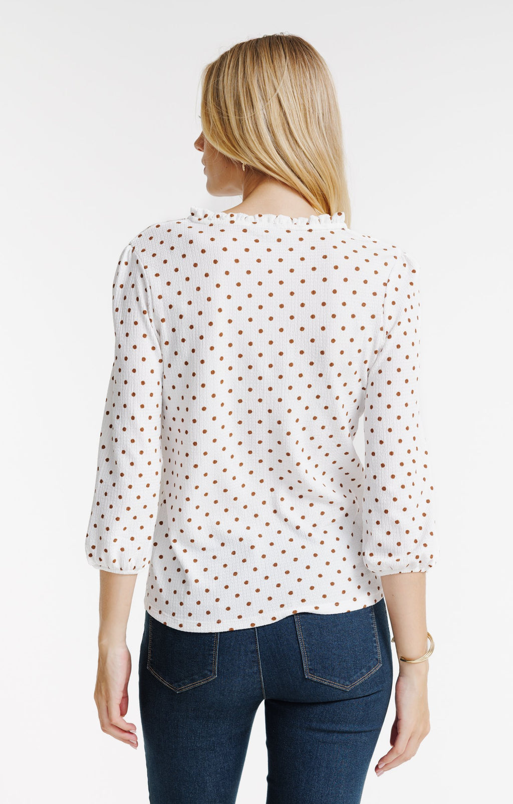 Tee-shirt 3/4 à pois et col mao - 2