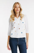 Tee-shirt 3/4 avec broderie et col mao - 1