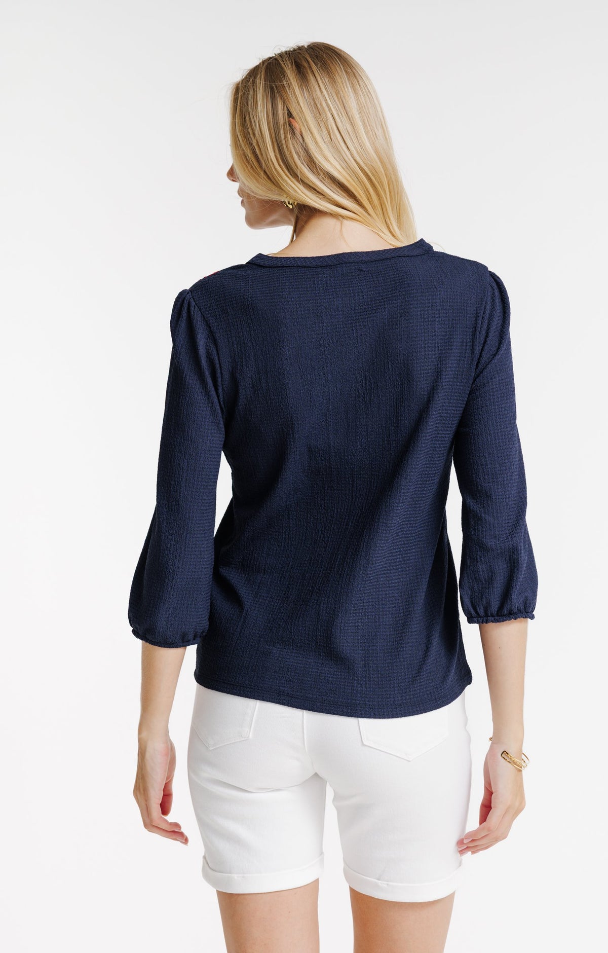 Tee-shirt 3/4 avec broderie et col mao - 2