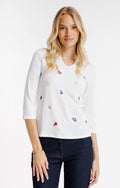 Tee-shirt 3/4 avec col mao et broderie - 1