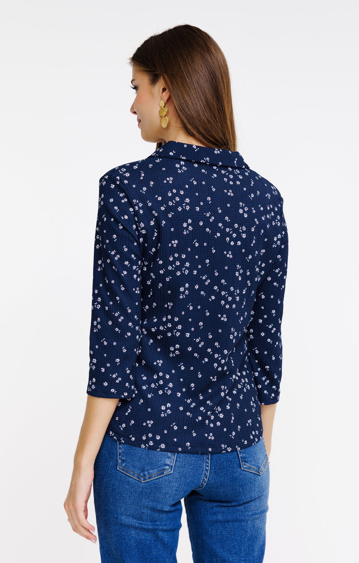 Tee-shirt 3/4 fleuri col polo - 2