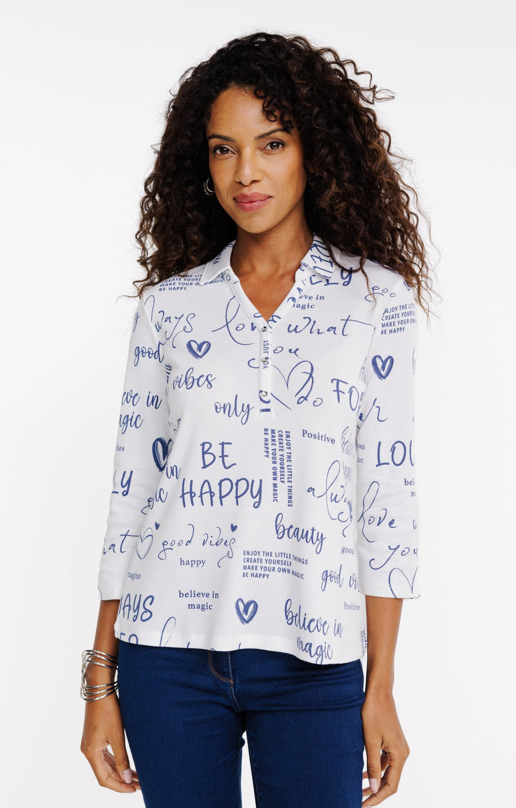 Tee-shirt 3/4 imprimé avec col polo - 1