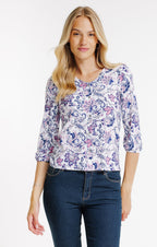 Tee-shirt 3/4 imprimé avec col v - 1