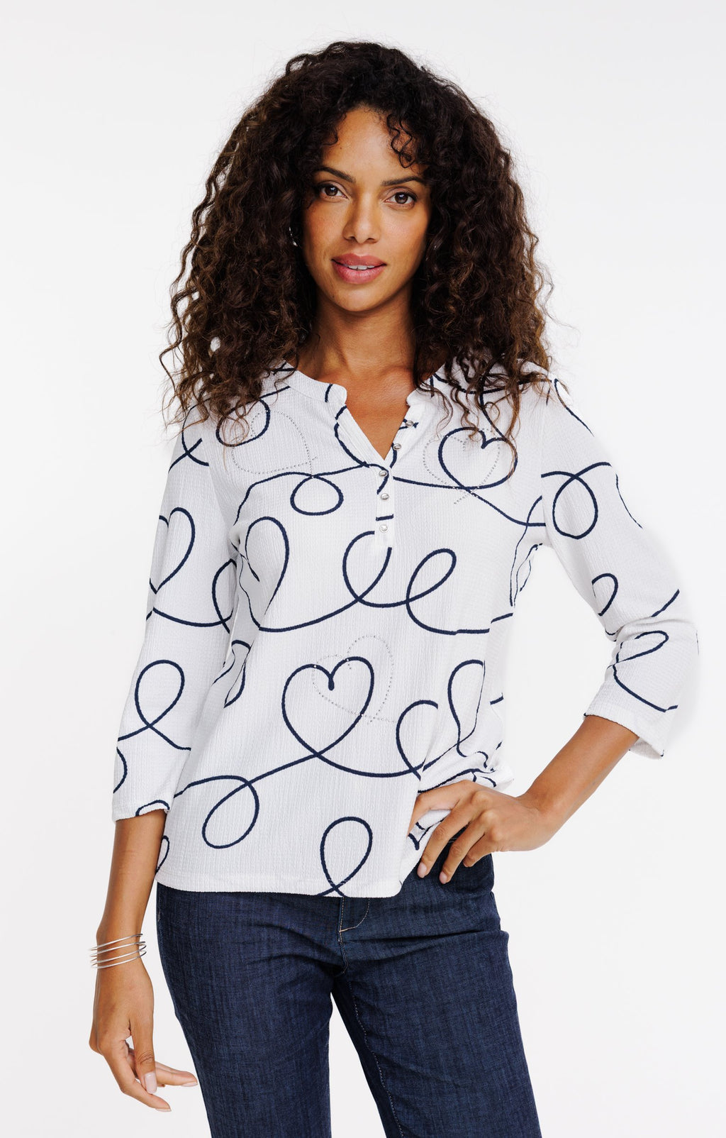 Tee-shirt 3/4 imprimé col mao - 1