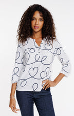 Tee-shirt 3/4 imprimé col mao - 1