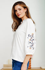 Tee-shirt brodé manches 3/4 - 1