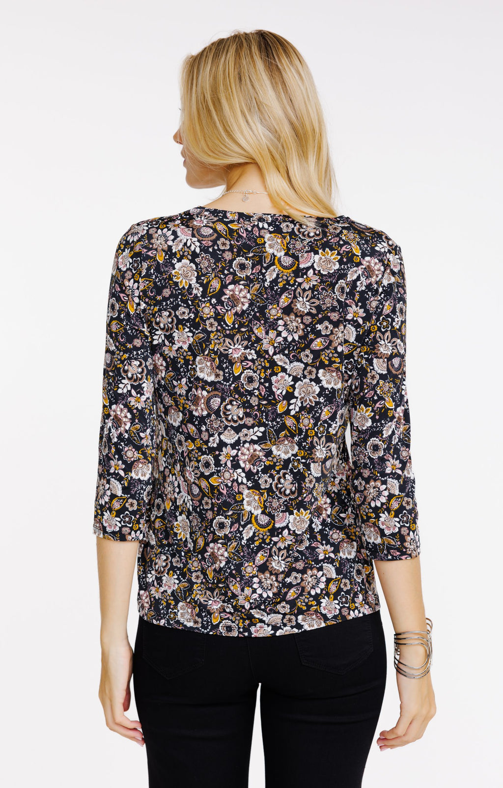 Tee-shirt col mao imprimé fleur indienne - 2