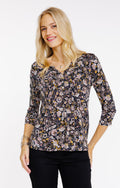 Tee-shirt col mao imprimé fleur indienne - 1