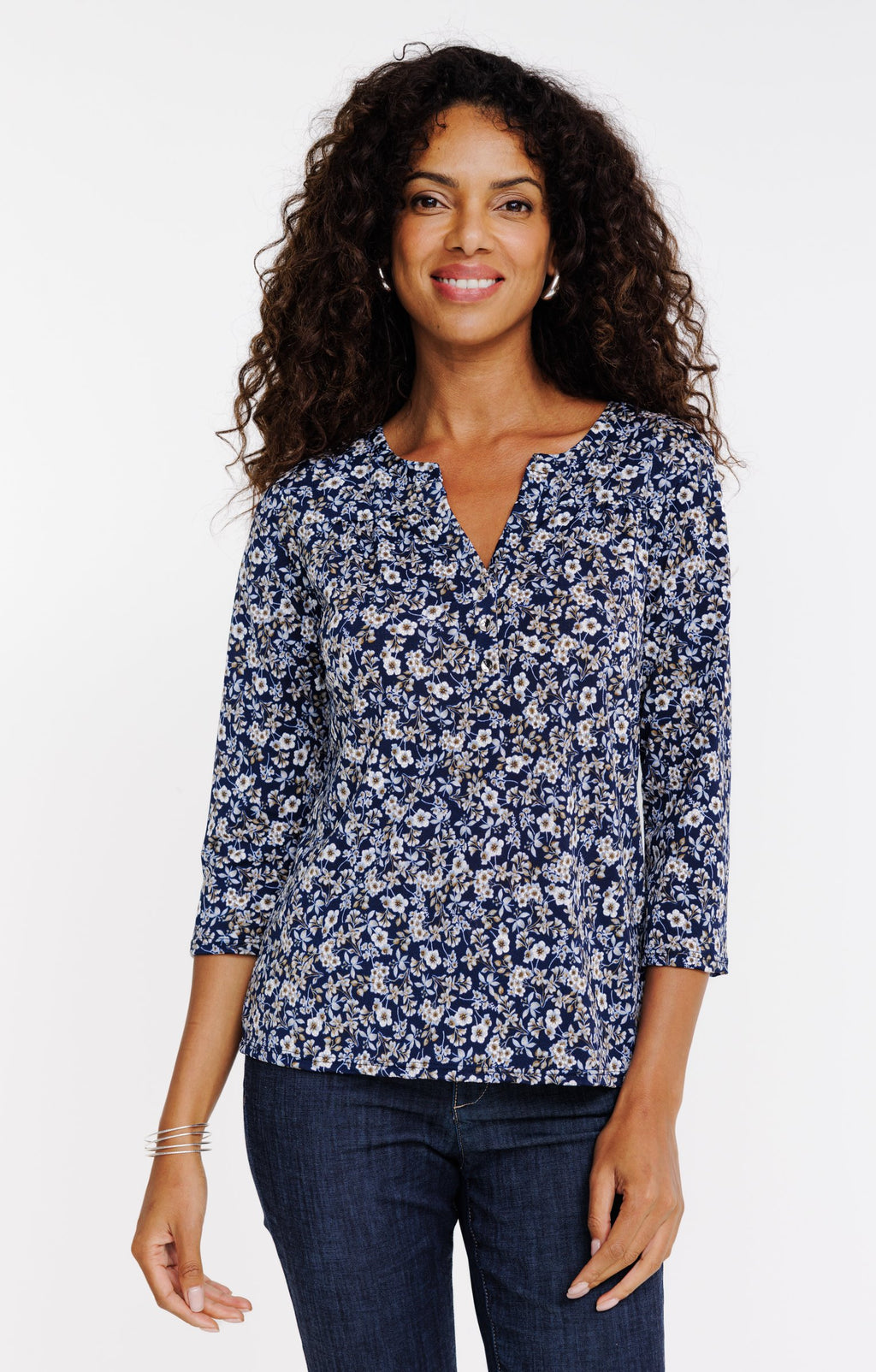 Tee-shirt col mao manches 3/4 - 1