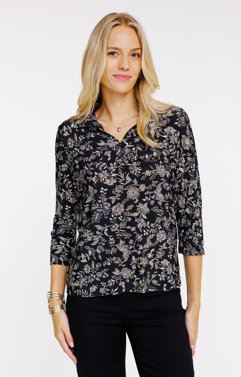 Tee-shirt col polo manches 3/4 - 1