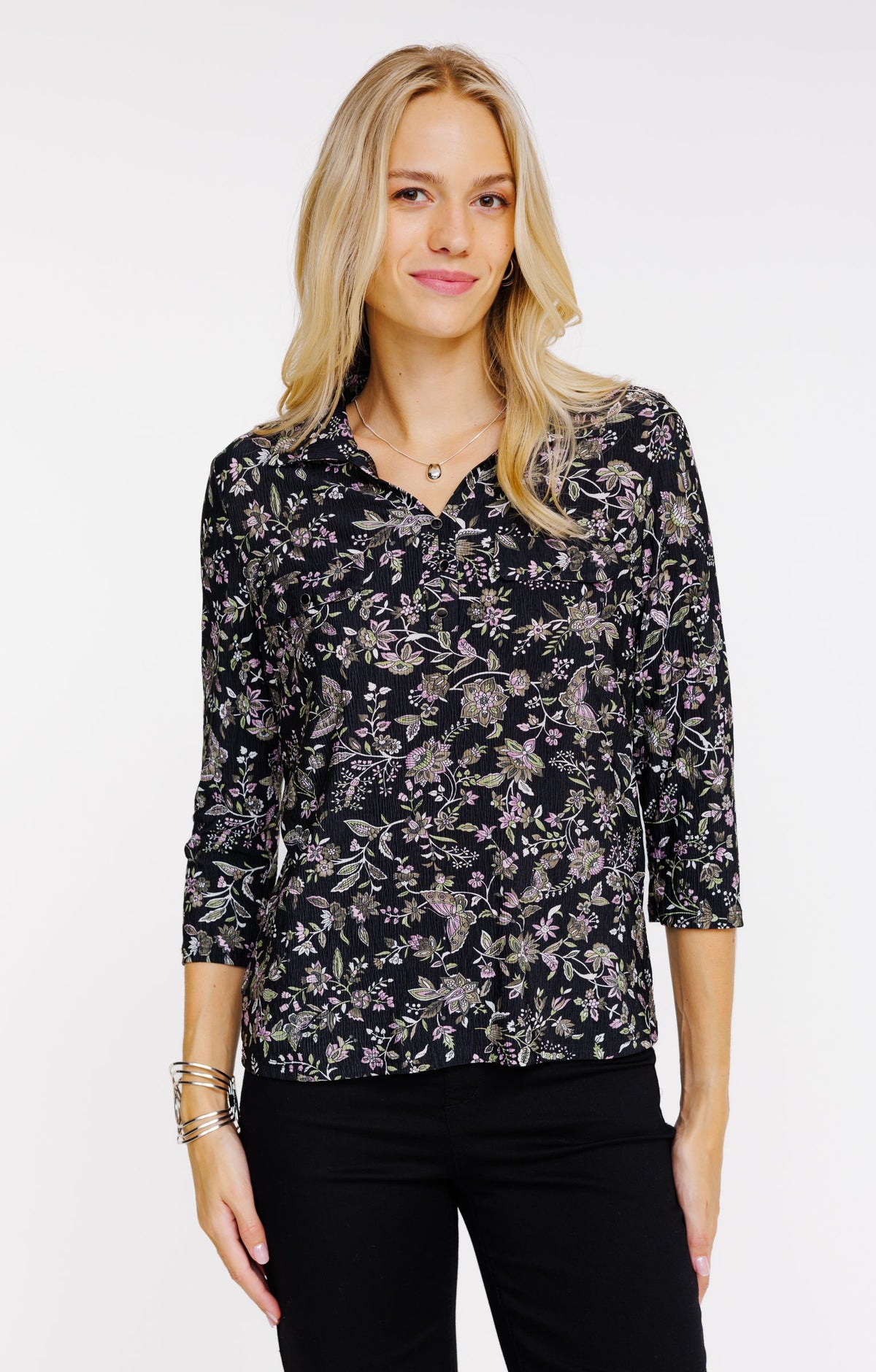 Tee-shirt col polo manches 3/4 - 1