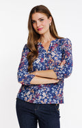 Tee-shirt fleuri col mao - 1