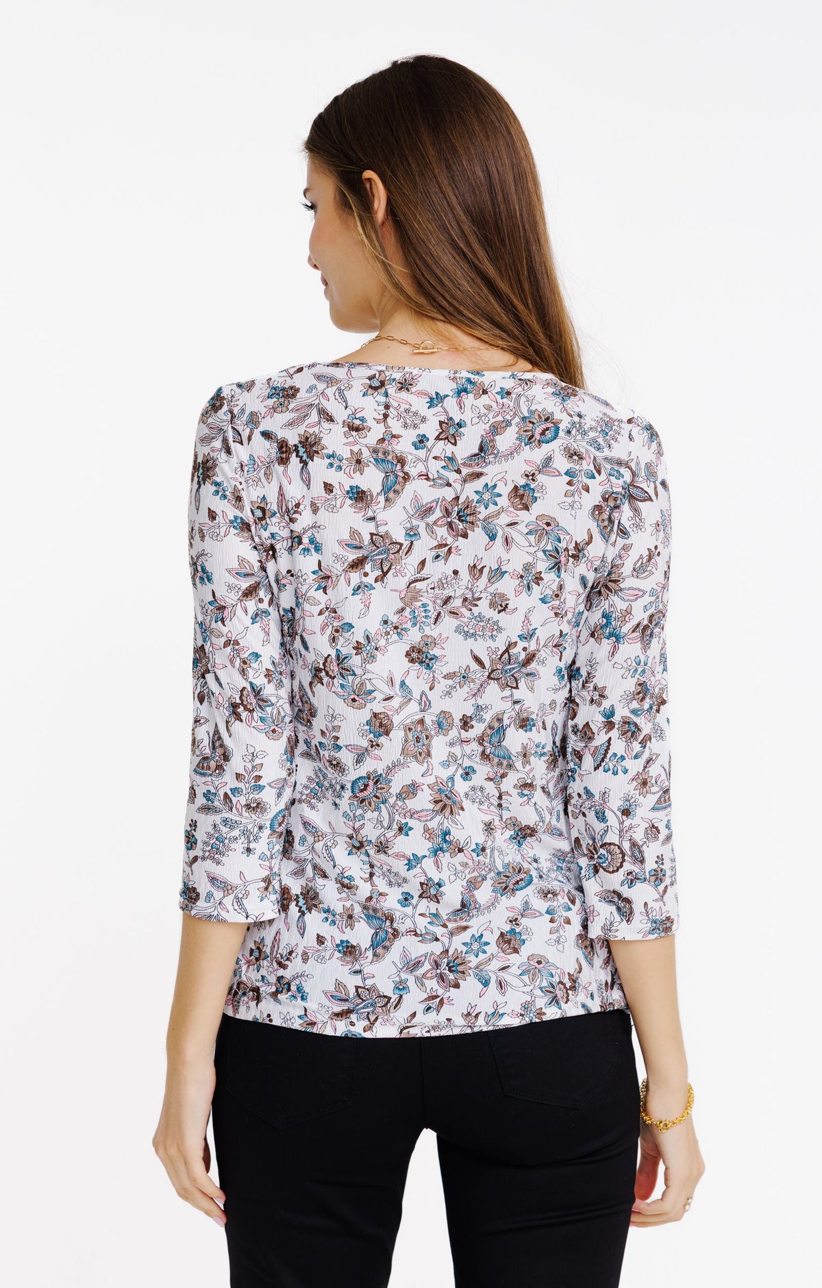 Tee-shirt fleuri col rond avec plis - 2