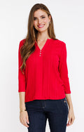 Tee-shirt uni 3/4 avec col mao - 1