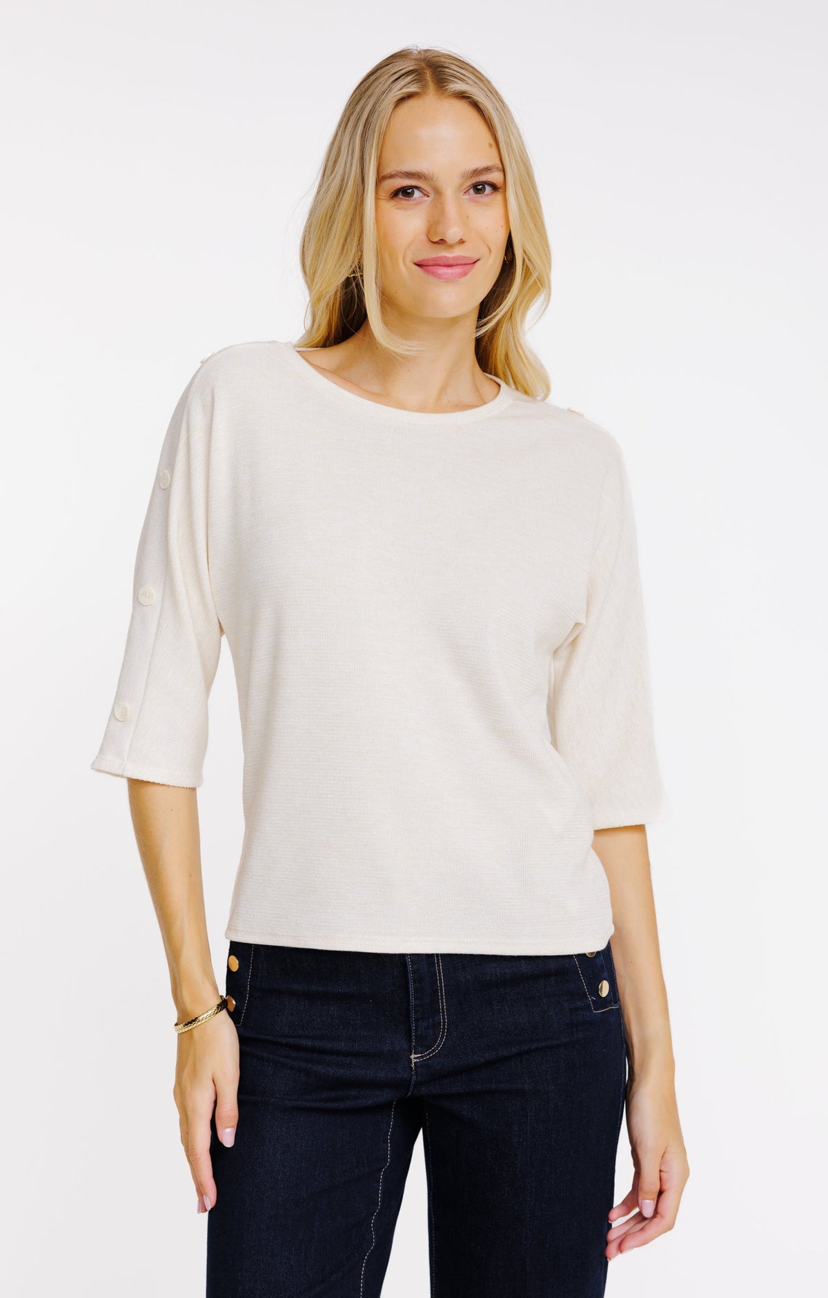 Tee-shirt uni manches 3/4 et col rond - 1